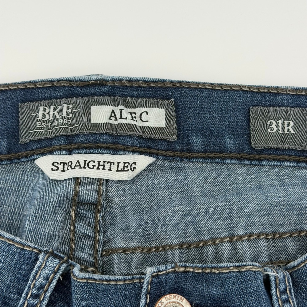 BKE Alec Straight Leg Jeans Mens 31R Medium Wash Faded Denim Pants - Picture 11 of 13